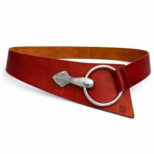 Anne Klein Red Leather Belt Silver Ring Clip Buckle Vintage Y2K